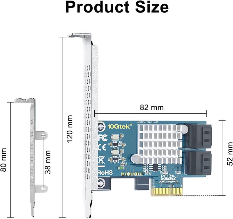 HYFIBER H!Fiber 4 Port PCIe SATA Card with 4 SATA Cable, 6Gbps SATA3.0 Expansion Card, ASMedia ASM1064 chip, PCIe 3.0 X1, Support SSD and HDD, with Full Height and Low Profile Bracket - Image 3